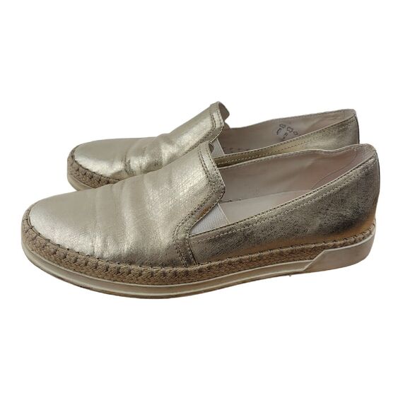 Tod's Metallic Gold Leather Slip On Loafers Rope Trim Womens Size 6 36 Comfort - Picture 4 of 11